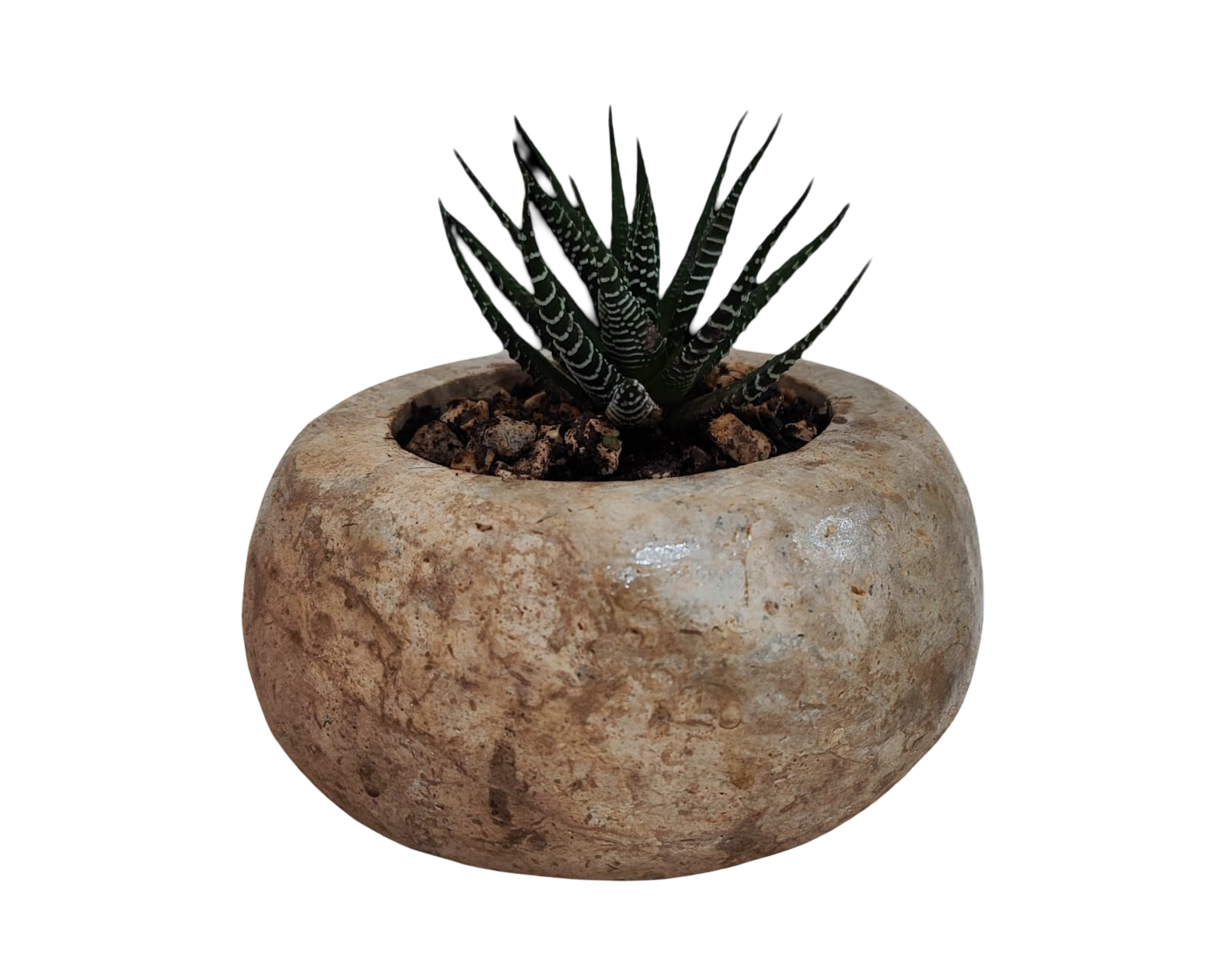 Maceta Redonda de Piedra Tallada a Mano